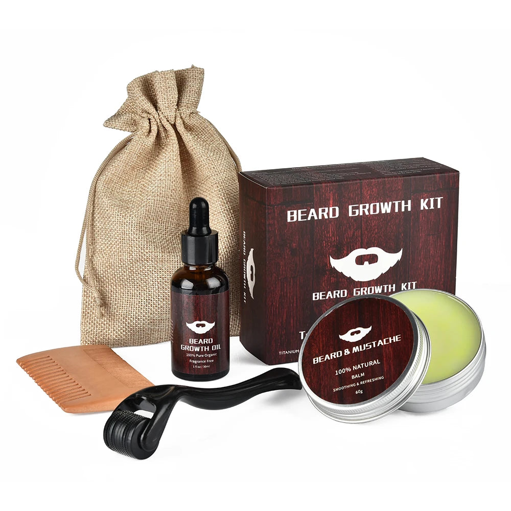 5 pcs Mens Natural Self-Care Beard Kit