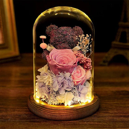 Keep Forever Luxury Light-Up Rose Bear In Glass