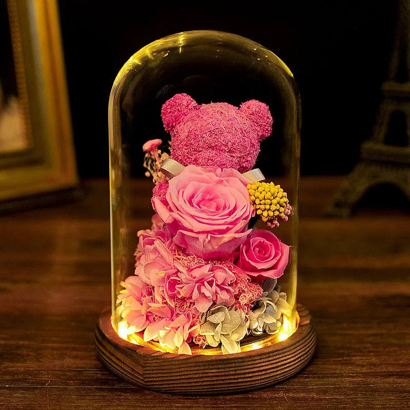 Keep Forever Luxury Light-Up Rose Bear In Glass