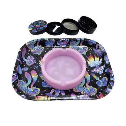 6pcs set- Ash Tray, Rolling Tray, Grinder, Storing Tin and Skin Holder for Rolling