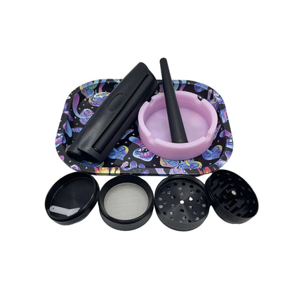 6pcs set- Ash Tray, Rolling Tray, Grinder, Storing Tin and Skin Holder for Rolling