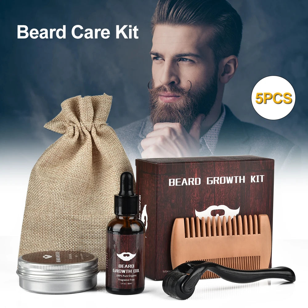 5 pcs Mens Natural Self-Care Beard Kit