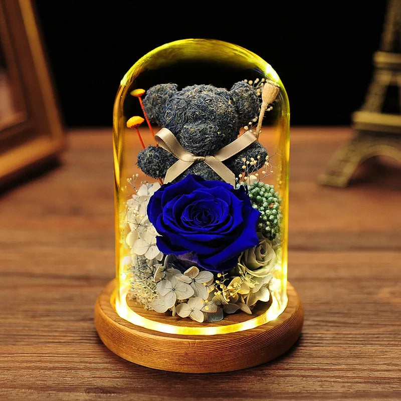 Keep Forever Luxury Light-Up Rose Bear In Glass
