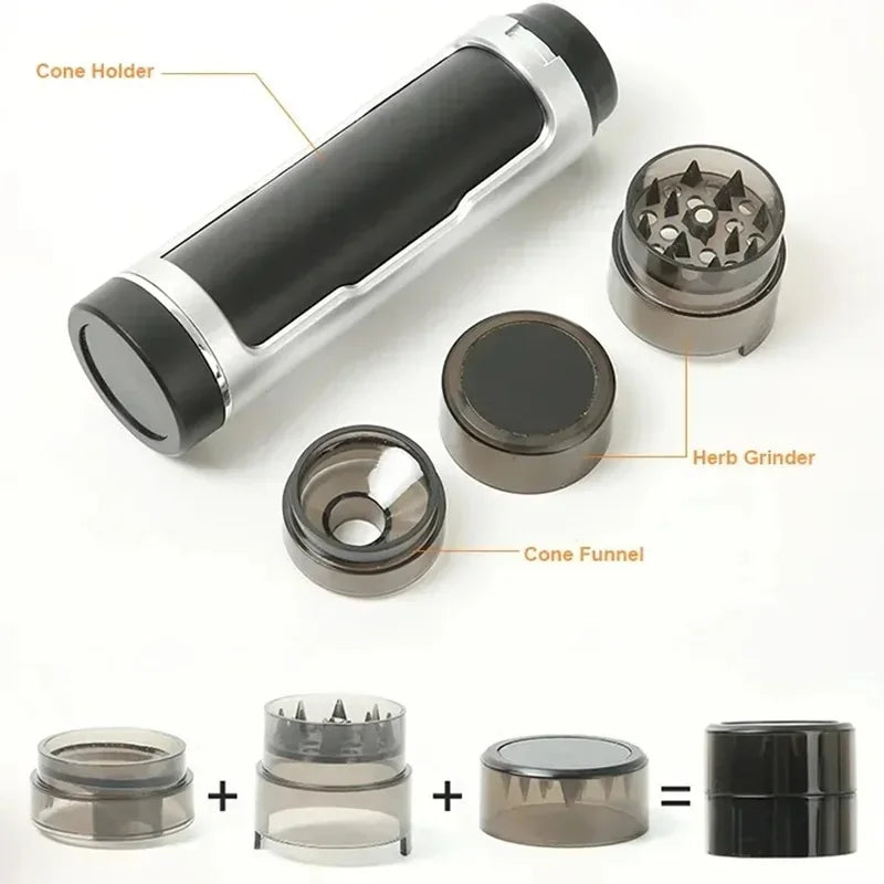 3-in-1 Herb Grinder with Roller Funnel and Storage Tube