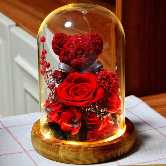 Keep Forever Luxury Light-Up Rose Bear In Glass
