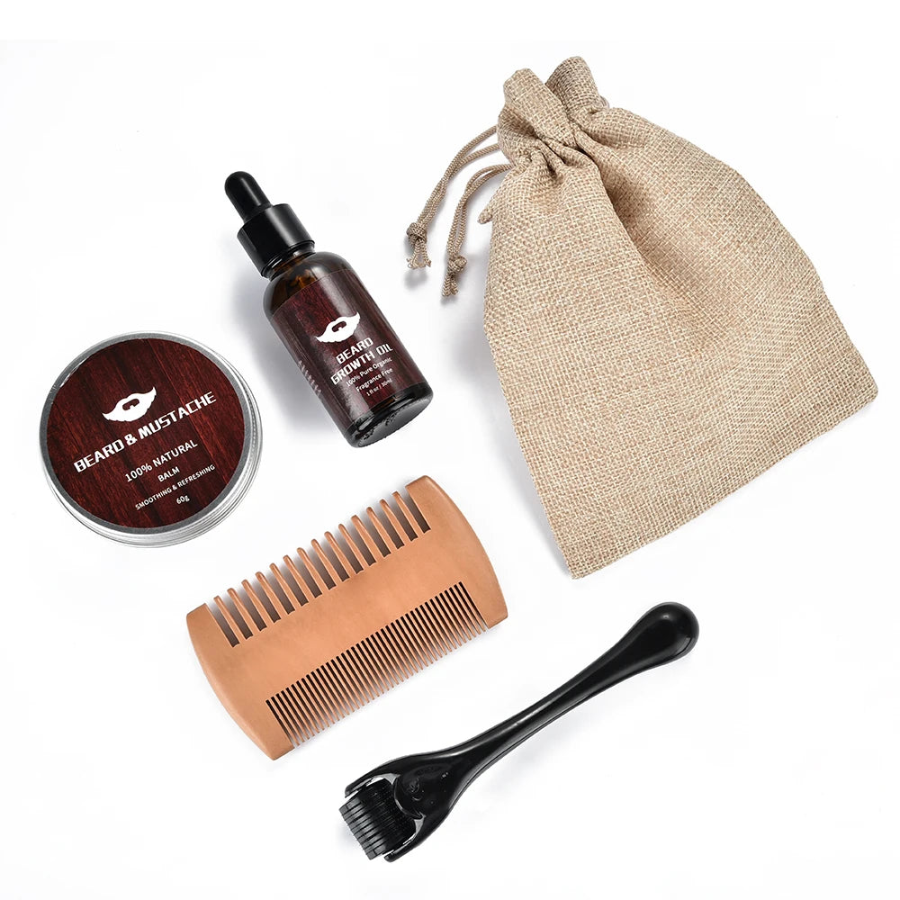 5 pcs Mens Natural Self-Care Beard Kit