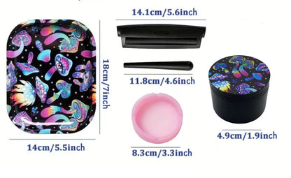 6pcs set- Ash Tray, Rolling Tray, Grinder, Storing Tin and Skin Holder for Rolling